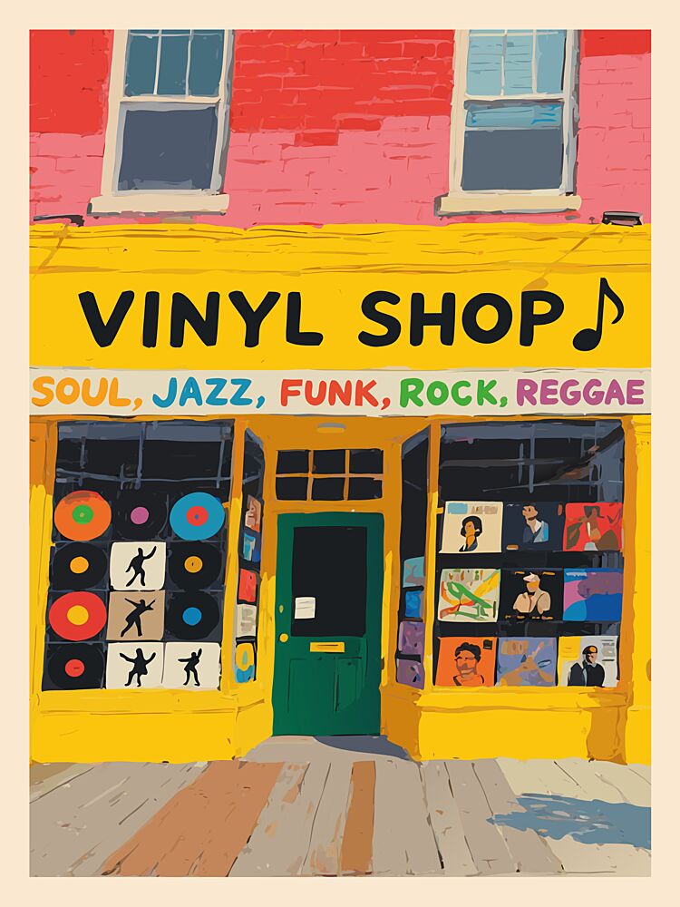 Colorful Vinyl Shop art print by WallChart Art Studio for $57.95 CAD