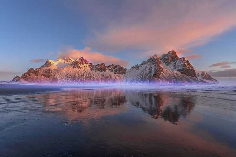 Winter Mountain Glow Reflection art print by Youqin Cao for $57.95 CAD