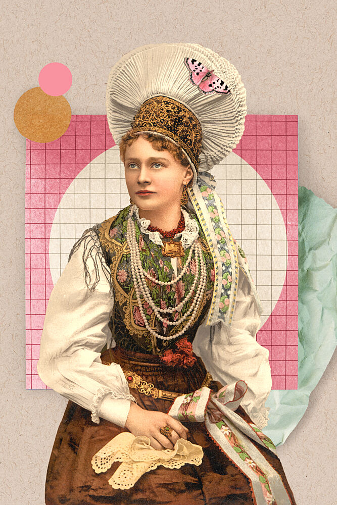 Elegant Folk Portrait art print by Marja van den Hurk for $57.95 CAD