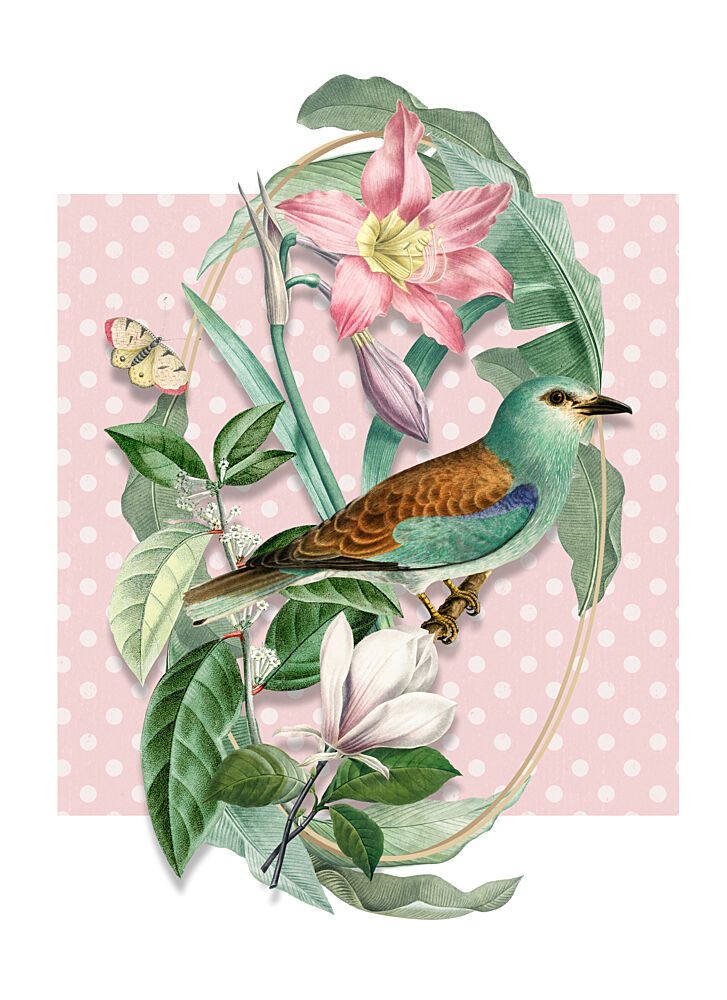Pink Botanical Bird art print by Marja van den Hurk for $57.95 CAD