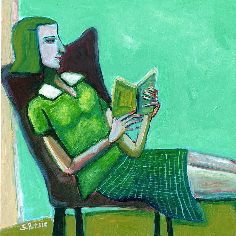 Green Dress Reading art print by Sharyn Bursic for $57.95 CAD