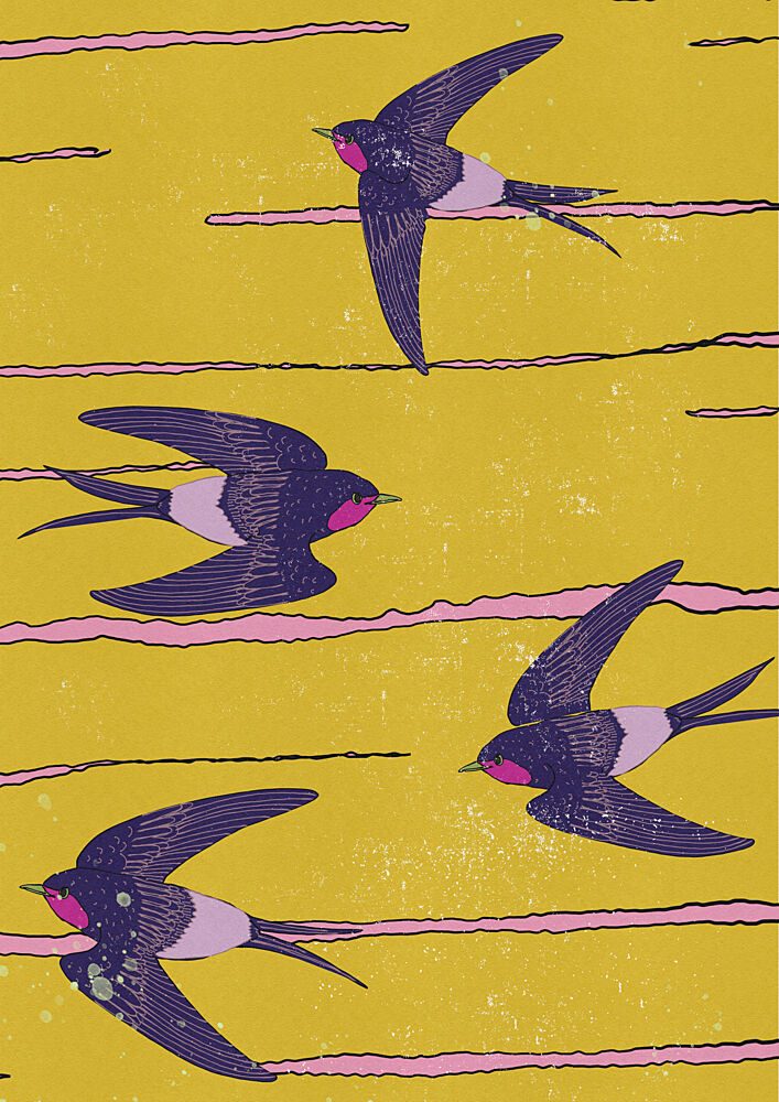 Vibrant Swallows in Flight art print by Nicholas for $57.95 CAD