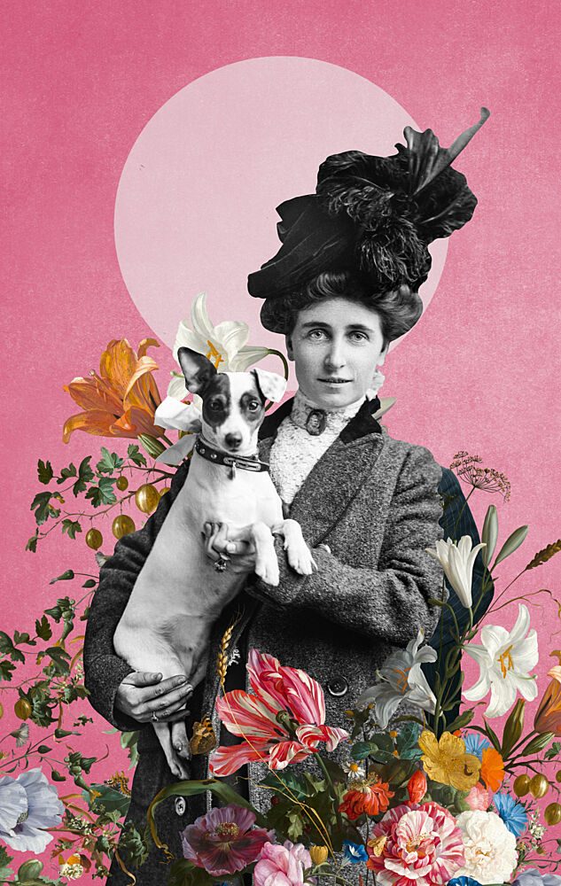 Vintage Woman and Dog art print by Marja van den Hurk for $57.95 CAD