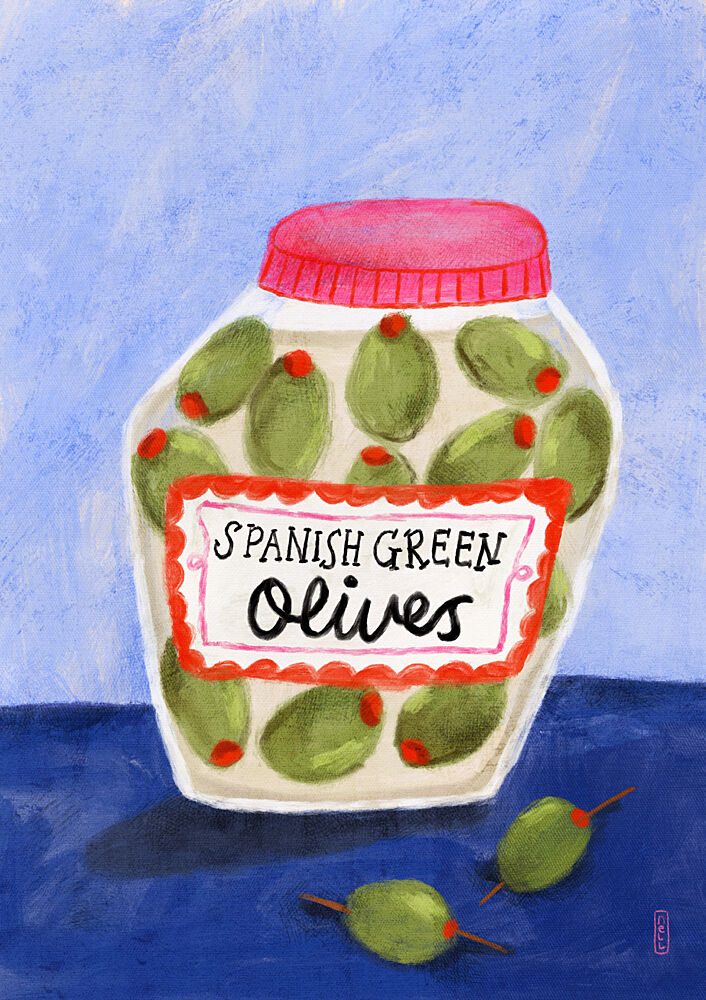 Spanish Green Olives Jar art print by Dirkie Nell for $57.95 CAD