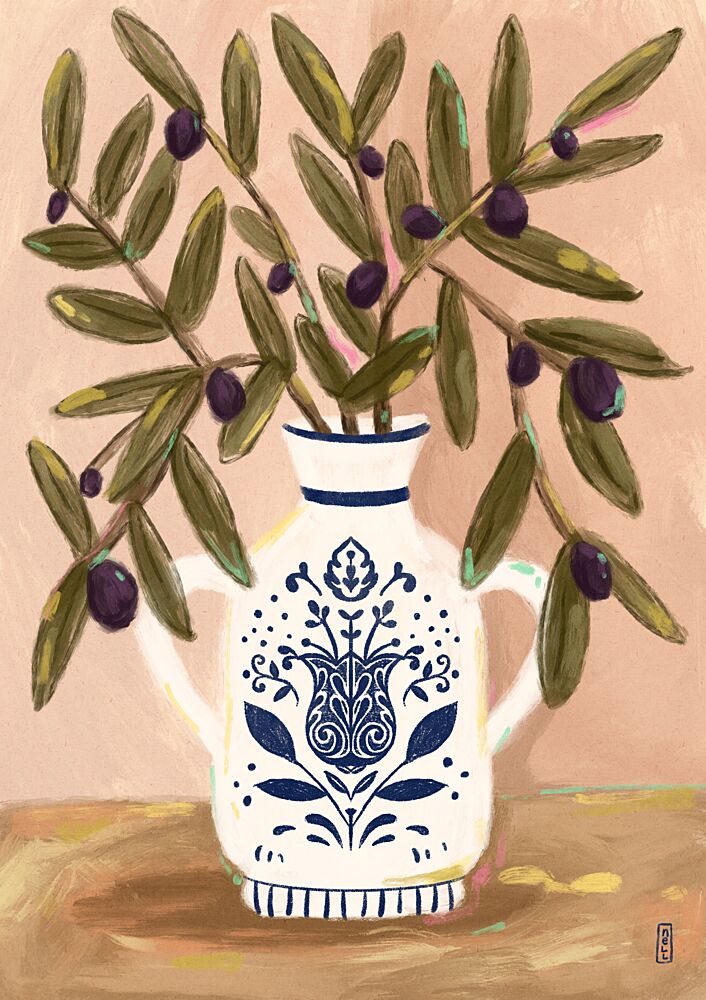 Olive Branches in a Pot Painting art print by Dirkie Nell for $57.95 CAD