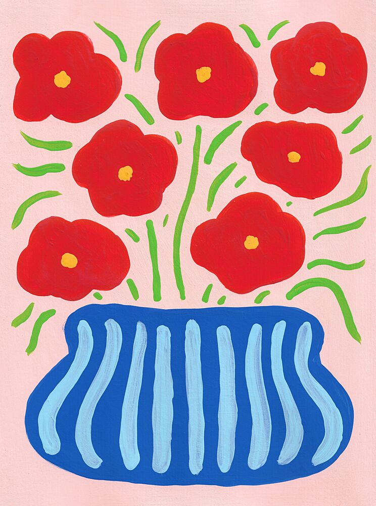 Red Blooms Blue Vase art print by Lerin Freyou for $57.95 CAD