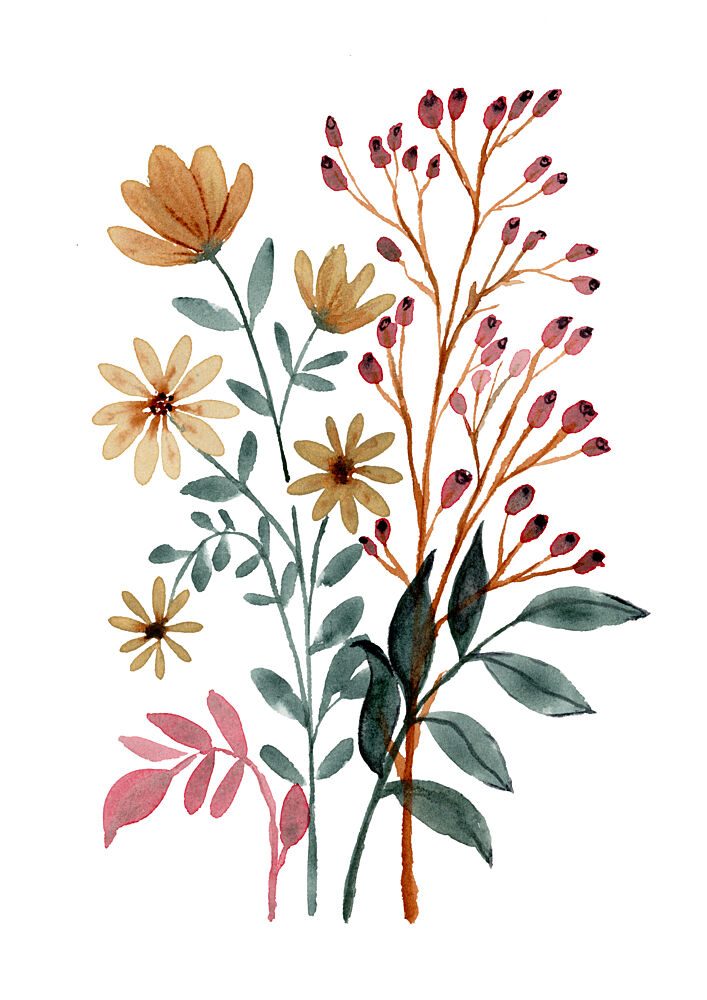 Watercolor Autumn Blooms art print by Suchi Deb for $57.95 CAD