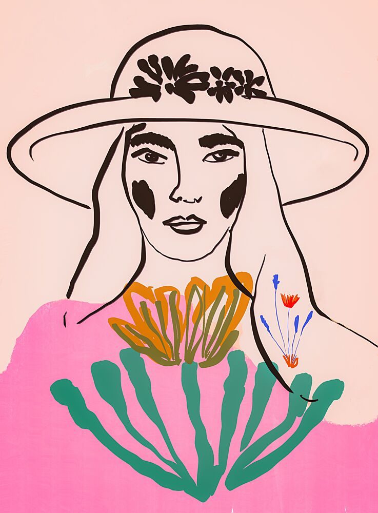 Floral Hat Woman art print by Beate Tubach for $57.95 CAD