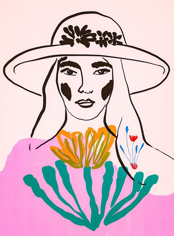 Vibrant Floral Woman Portrait art print by Beate Tubach for $57.95 CAD