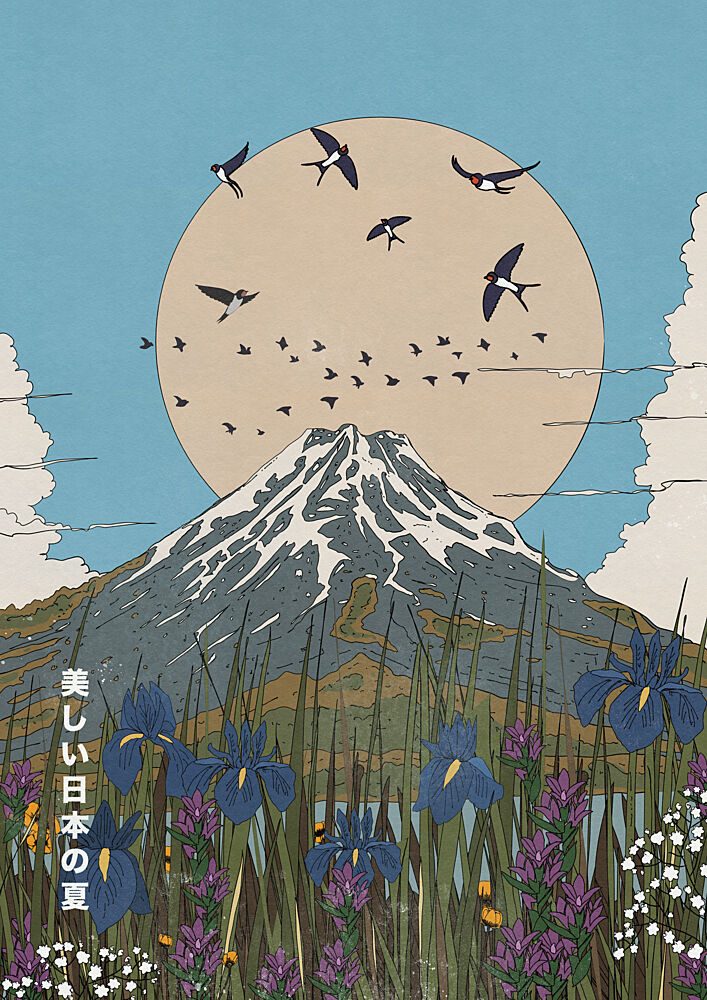Mount Fuji Summer Swallows art print by Nicholas for $57.95 CAD