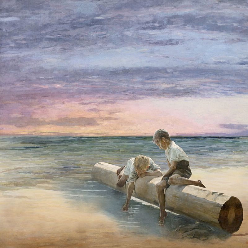 Twilight Boys on Log art print by Marja van den Hurk for $57.95 CAD