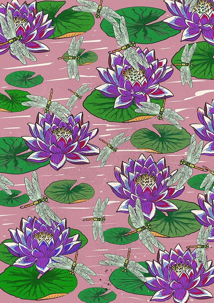 Dragonflies over Water Lilies art print by Nicholas for $57.95 CAD