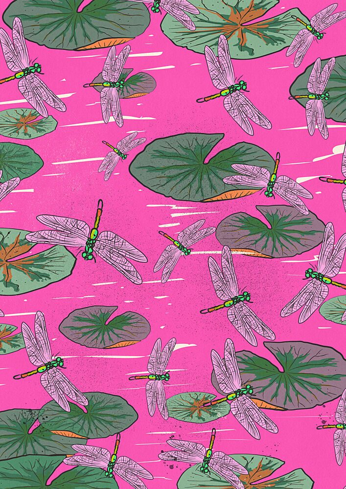 Pink Dragonflies on Water Lilies art print by Nicholas for $57.95 CAD