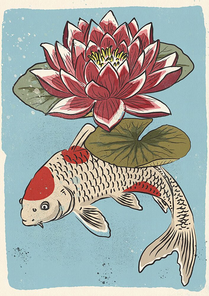Peaceful Koi and Lotus art print by Nicholas for $57.95 CAD
