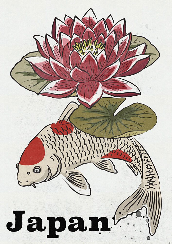 Japanese Koi Lotus Bloom art print by Nicholas for $57.95 CAD