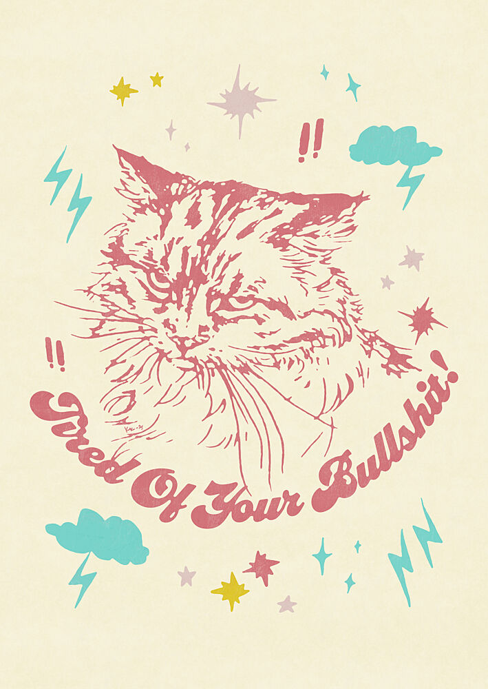 Grumpy Retro Cat art print by Katariina Kosunen for $57.95 CAD