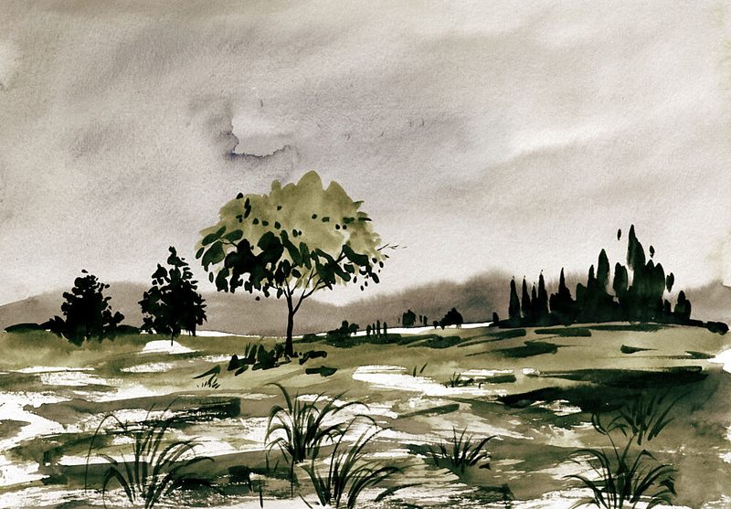 Watercolor Field Landscape art print by Santhosh Ch for $57.95 CAD