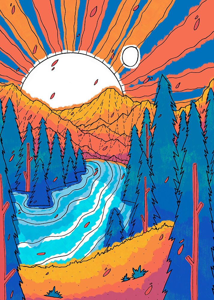 Vibrant Mountain River View art print by Stephen Wade for $57.95 CAD