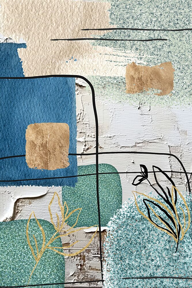 Teal Gold Organic Forms art print by Sally Ann Moss for $57.95 CAD