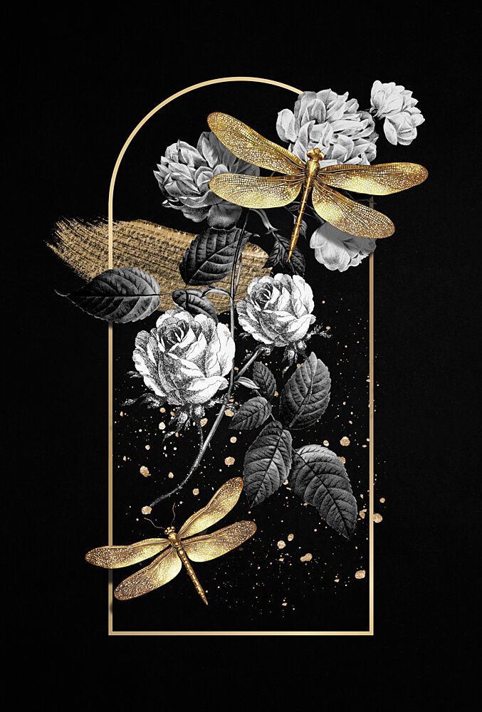 Gilded Dragonflies and Roses art print by Marja van den Hurk for $57.95 CAD