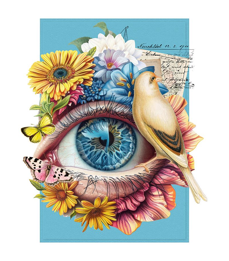 Whimsical Eye Floral Bird art print by Marja van den Hurk for $57.95 CAD