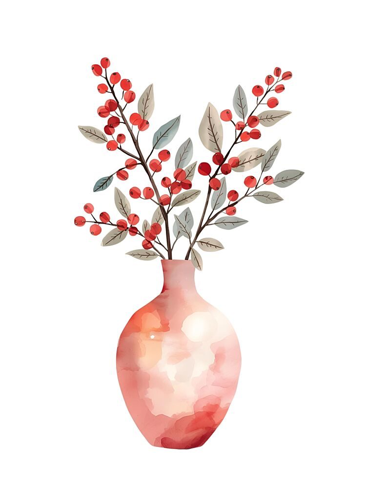 Red Berries Pink Vase art print by Ohkimiko for $57.95 CAD