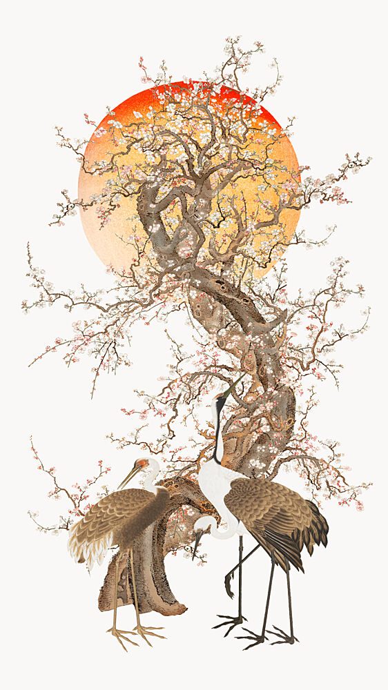 Plum Blossoms and Cranes art print by Marja van den Hurk for $57.95 CAD