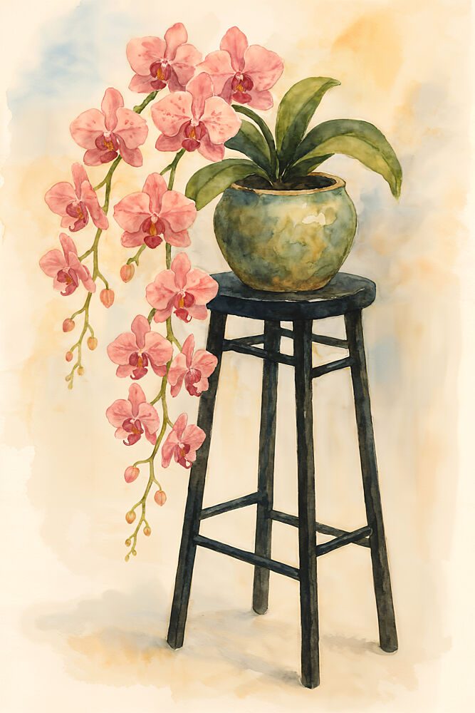 Pink Orchid on Stool art print by Natalie Bruns for $57.95 CAD