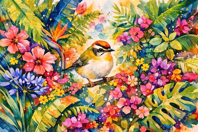 Vibrant Tropical Bird Garden art print by Natalie Bruns for $57.95 CAD