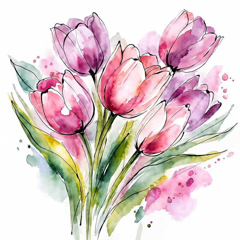 Watercolor Tulip Bouquet art print by Natalie Bruns for $57.95 CAD