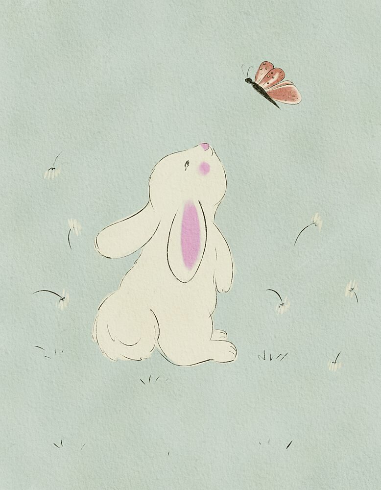 Curious Bunny and Butterfly art print by Nikita Jariwala for $57.95 CAD