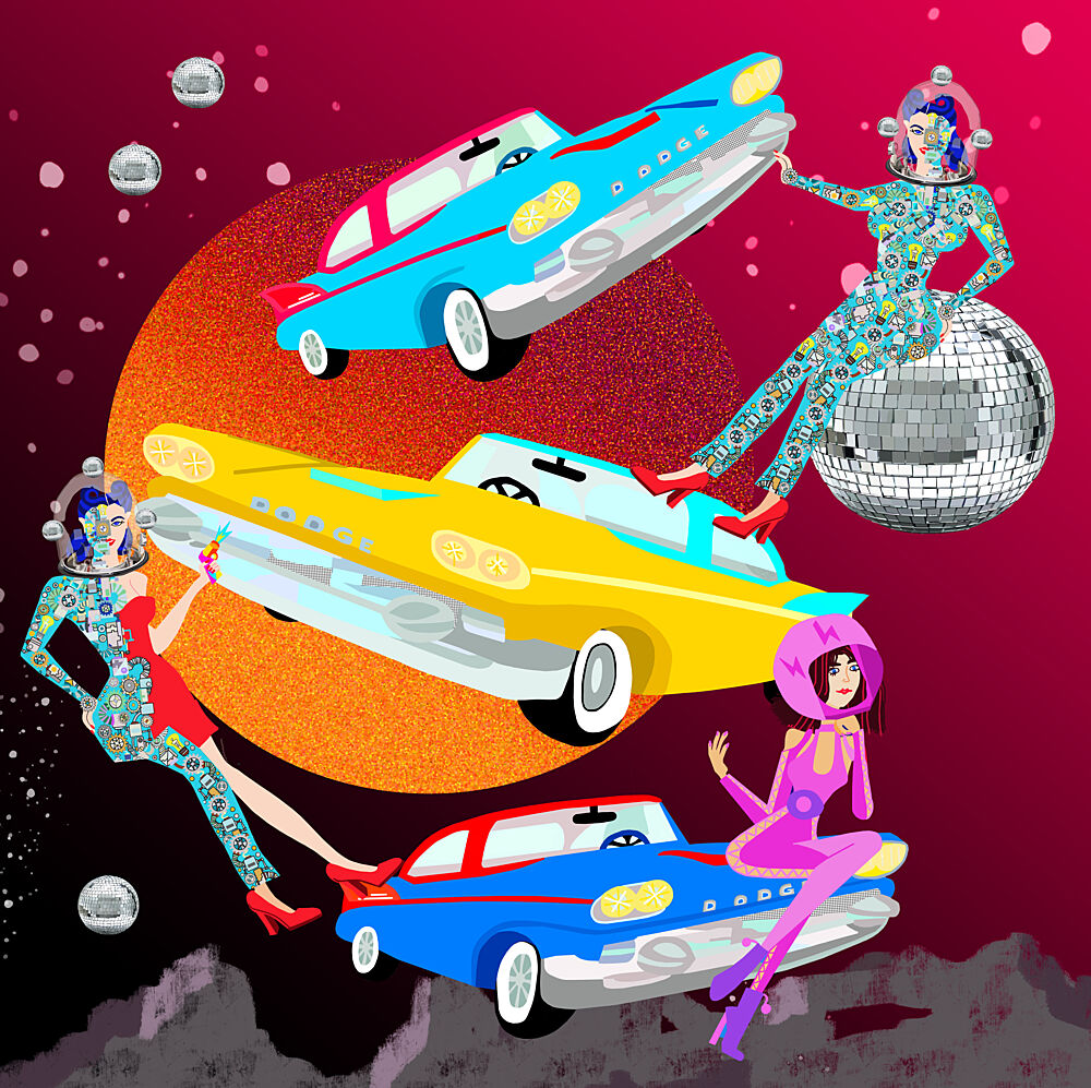 Retro Disco Space Girls art print by Lynnda Rakos for $57.95 CAD