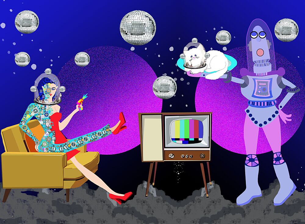 Cyborg Woman Disco Lounge art print by Lynnda Rakos for $57.95 CAD