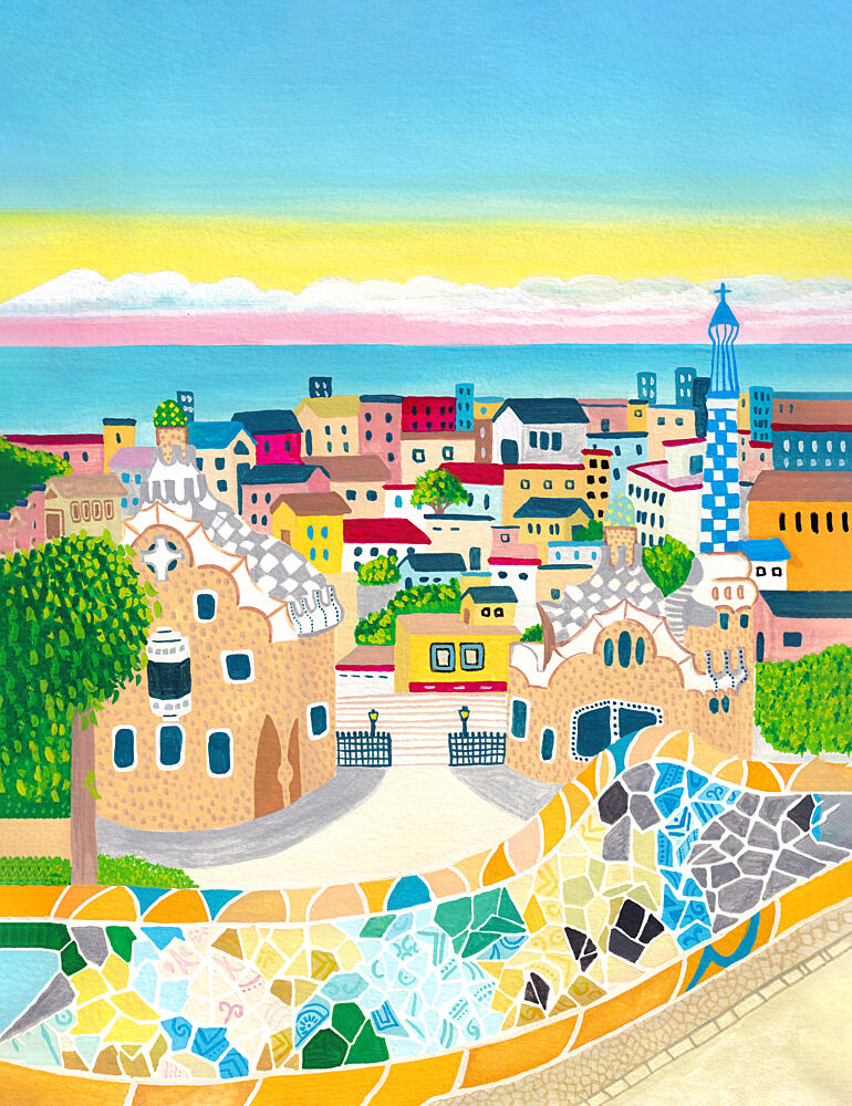 Whimsical Barcelona Park art print by Zarish Chaudhry for $57.95 CAD
