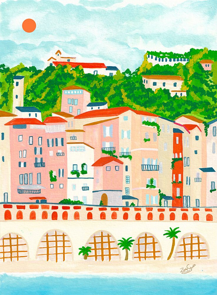 Colorful Coastal Town art print by Zarish Chaudhry for $57.95 CAD