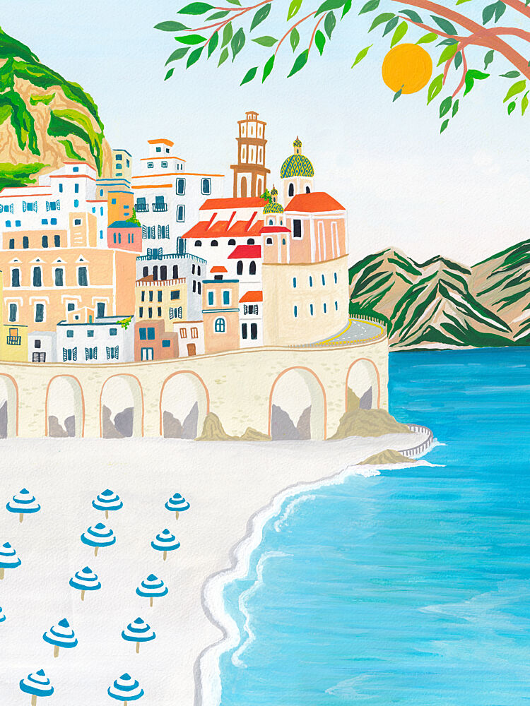 Amalfi Coast Beach Day art print by Zarish Chaudhry for $57.95 CAD