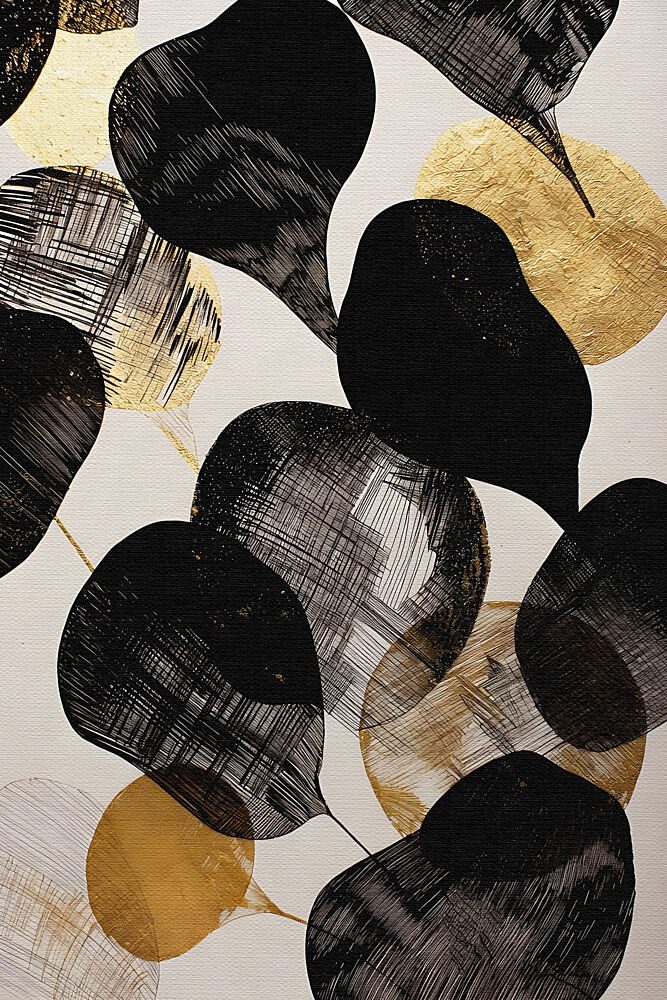 Abstract Gold Black Leaves art print by Miguel Bruzual for $57.95 CAD