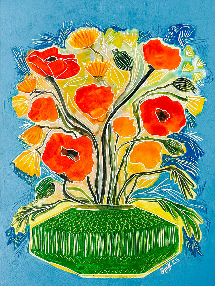 Vibrant Poppy Bouquet art print by Sarah Fitzgerald for $57.95 CAD