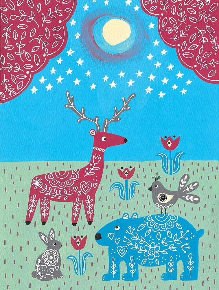 Folk Art Woodland Animals art print by Sara Coulter for $57.95 CAD