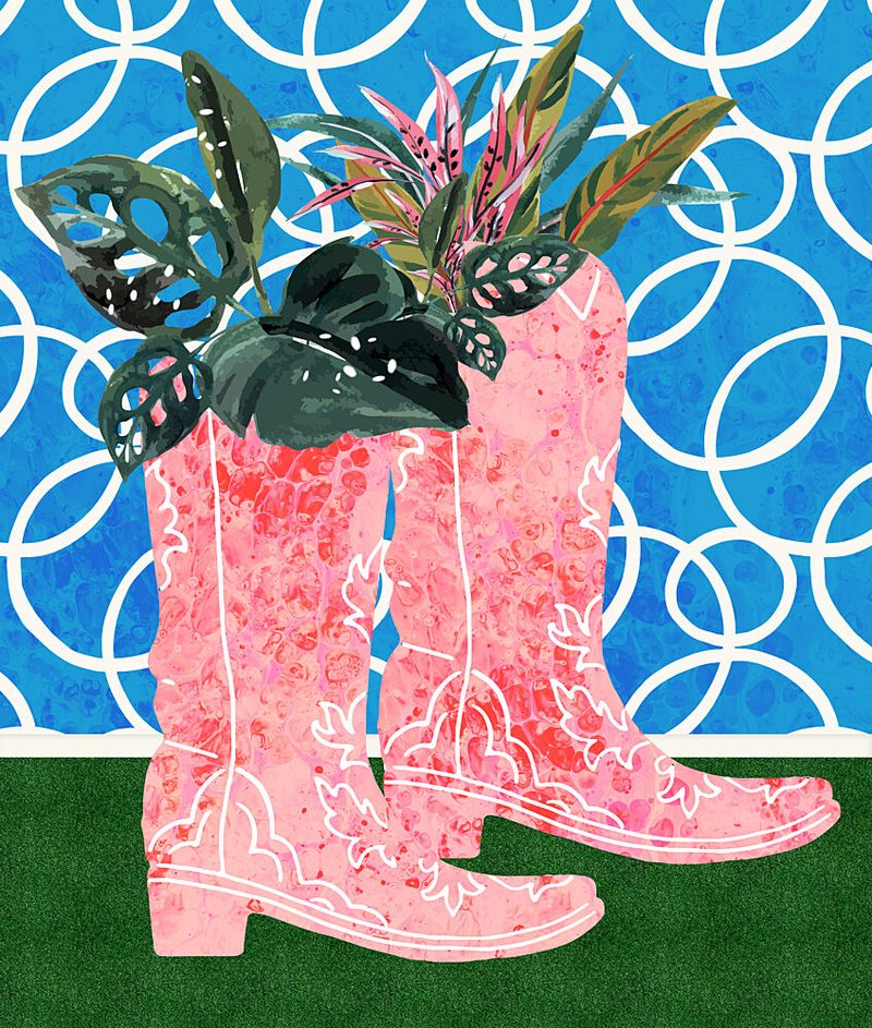 Pink Boots Green Plants art print by Uma Gokhale for $57.95 CAD