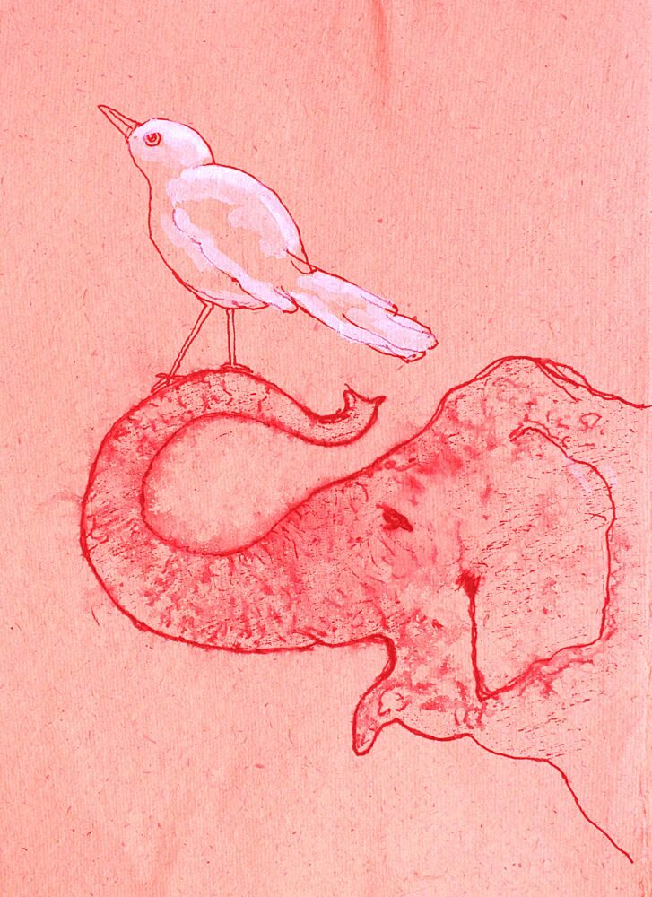 Whimsical Elephant and Bird art print by Santhosh Ch for $57.95 CAD