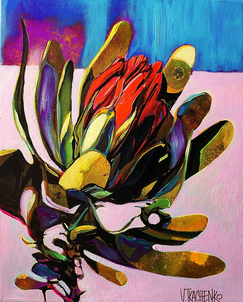 Colorful Protea Abstract art print by Victor Tkachenko for $57.95 CAD