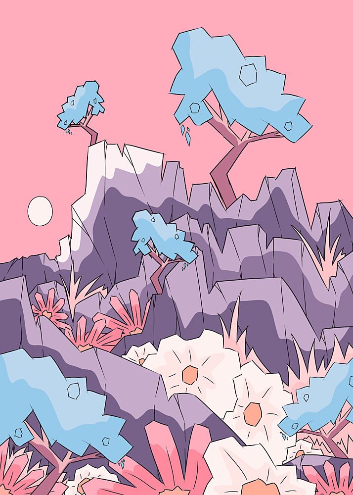 Whimsical Pastel Mountain Landscape art print by Stephen Wade for $57.95 CAD