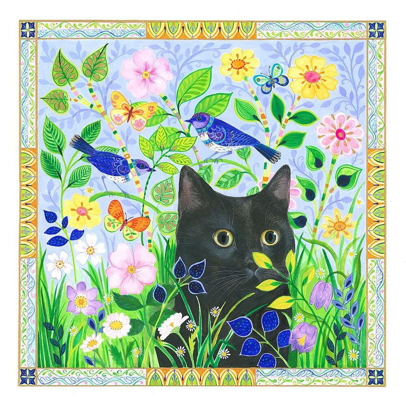 Black Cat in Jewelled Garden art print by Isabelle Brent for $57.95 CAD