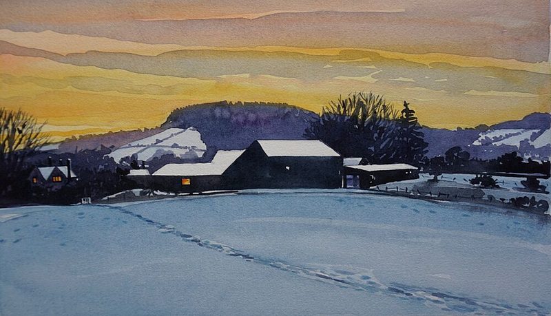 Winter Farm Sunset art print by Luisa Millicent for $57.95 CAD