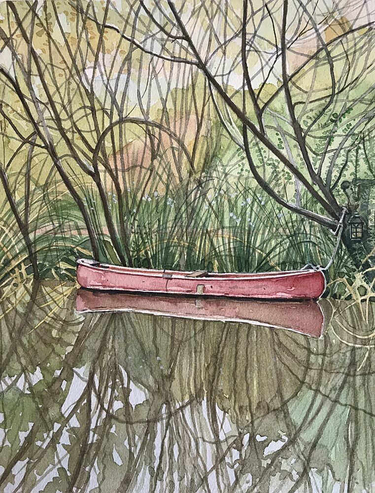 Red Canoe Reflections art print by Luisa Millicent for $57.95 CAD