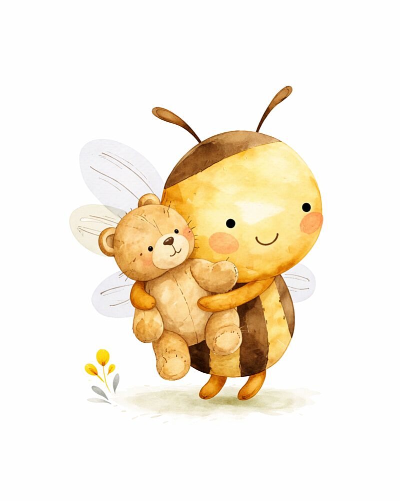 Cute Bee and Teddy Bear art print by Anda Bieza for $57.95 CAD