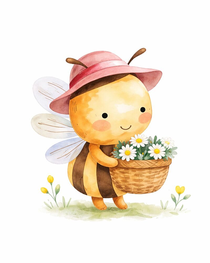Cute Bee Daisy Basket art print by Anda Bieza for $57.95 CAD