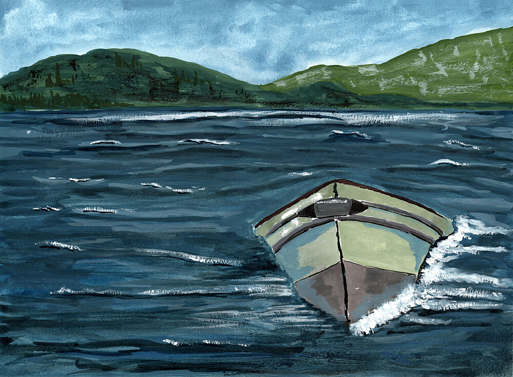 Mountain Lake Boat art print by Jasmine Goodwin for $57.95 CAD