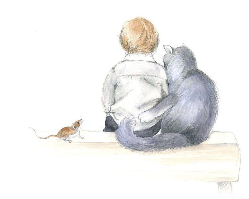 Boy and Cat Share a Story art print by Isabelle Brent for $57.95 CAD